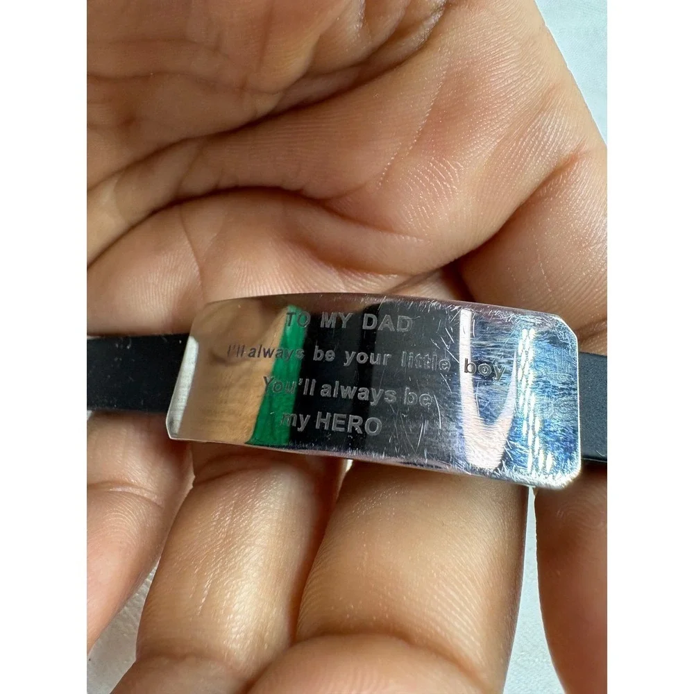 Mens Stainless Steel Black Rubber ID Bracelet To My Dad Youll Always Be My Hero